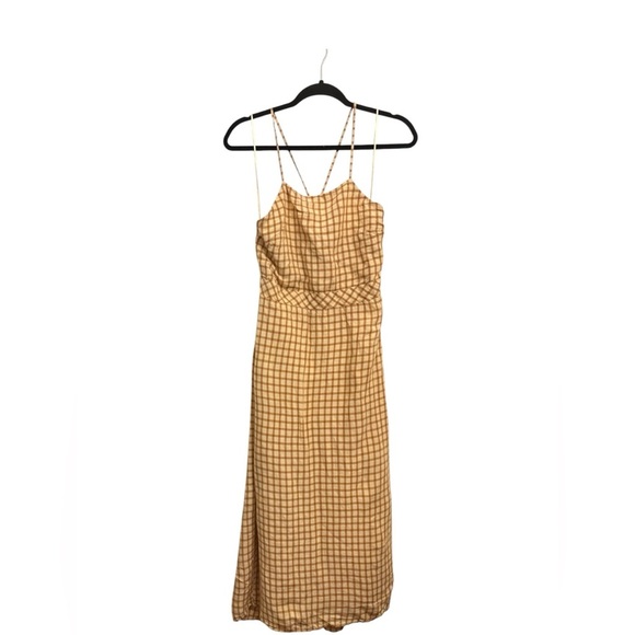 Zara Strapless Tan Checkered Dress - Picture 2 of 4